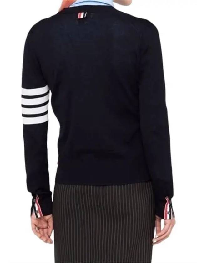 Sustainable Fine Merino Wool 4-Bar Relaxed Fit V-Neck Cardigan Navy - THOM BROWNE - BALAAN 6