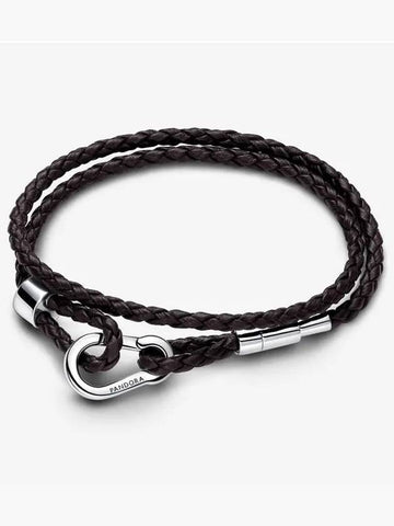 Moments Brown Braided Double Leather Bracelet Black - PANDORA - BALAAN 1