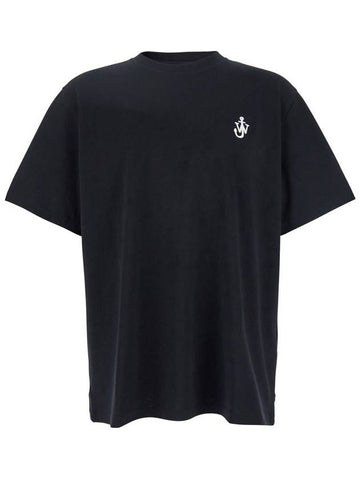 Black Crewneck T-Shirt With Logo Embroidery On The Front In Cotton Man - JW ANDERSON - BALAAN 1