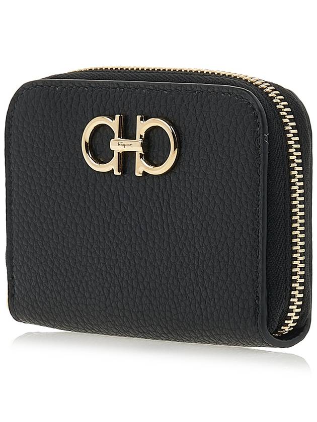 Women's Gancini Logo Zipper Card Wallet Black - SALVATORE FERRAGAMO - BALAAN 3