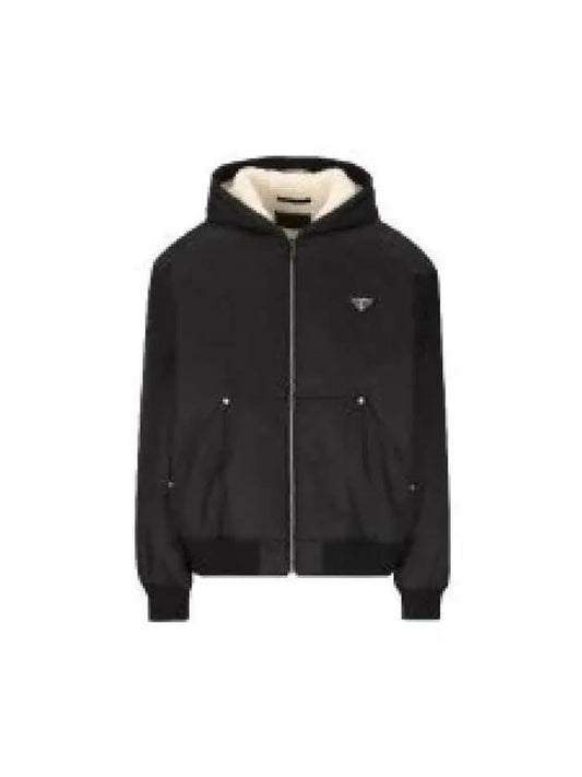 Triangle Logo Re-Nylon Zip Up Hoodie Black - PRADA - BALAAN 2