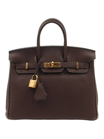 Chocolate Togo gold plated Birkin 25 tote bag D engraved - HERMES - BALAAN 1