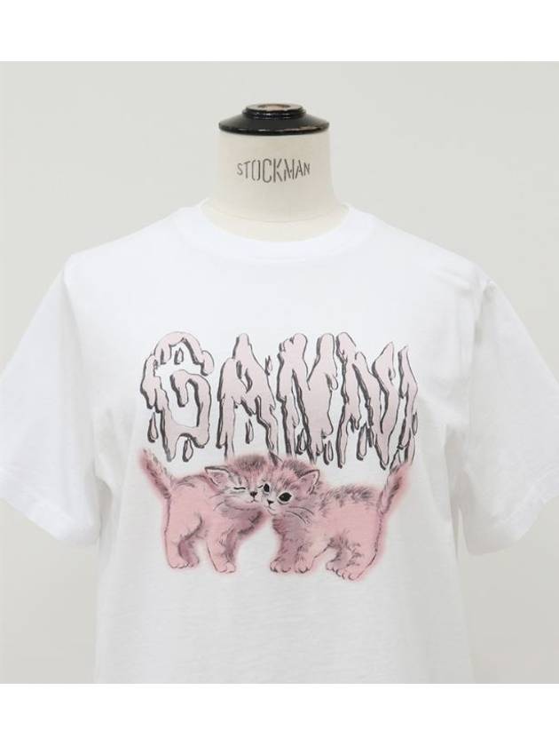 Relaxed Cats Short Sleeve T-Shirt White - GANNI - BALAAN 4