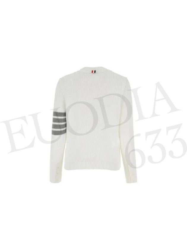 Women's 4 Bar Crew Neck Cotton Knit Top White - THOM BROWNE - BALAAN 3