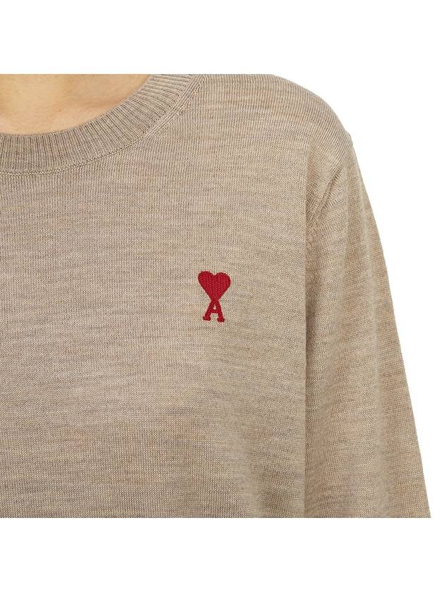 Heart Logo Crew Neck Merino Wool Knit Top Champagne - AMI - BALAAN 9