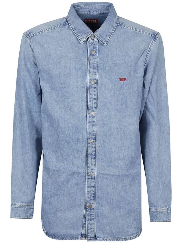 Embroidered Logo Denim Long Sleeve Shirt Light Blue - DIESEL - BALAAN 2