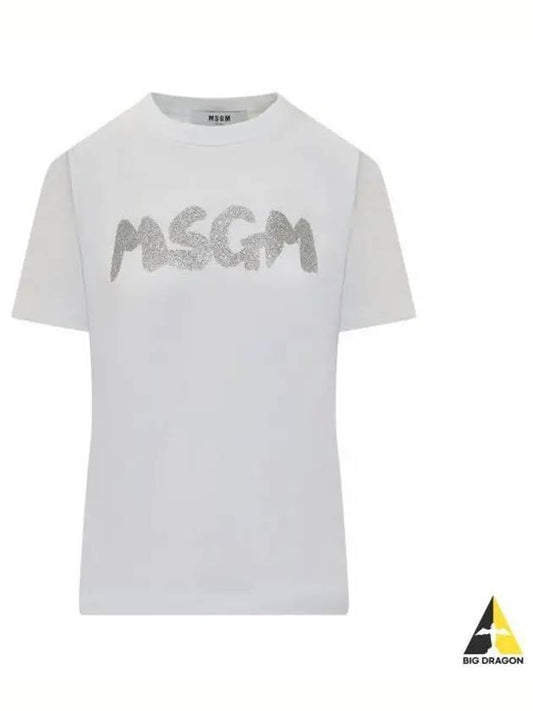 Glitter Brushed Logo Short Sleeve T-Shirt White - MSGM - BALAAN 2