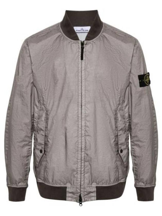 Men's Wappen Patch Zip-Up Bomber Jacket Grey Brown - STONE ISLAND - BALAAN 1