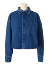 Ami Embroied Crop Long Sleeve Shirt Denim Blue - AMI - BALAAN 2