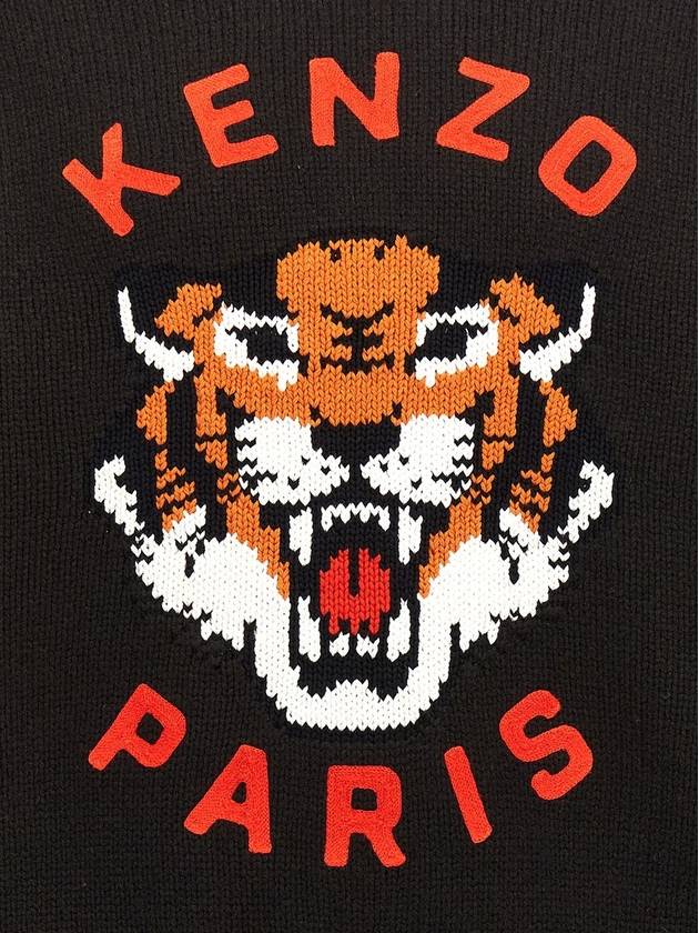 Lucky Tiger Genderless Wool Knit Top Black - KENZO - BALAAN 5