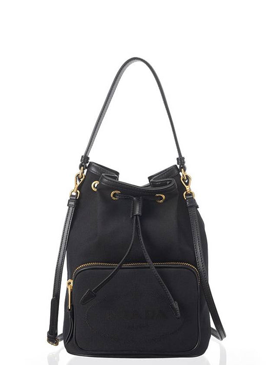 Jacquard Trim Large Bucket Bag Black - PRADA - BALAAN 2