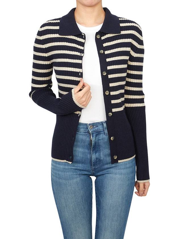 Striped Collar Cardigan Dark Navy - A.P.C. - BALAAN 6