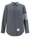 4 Bar Stripe Plain Weaving Wool Long Sleeve Shirt Grey - THOM BROWNE - BALAAN 2