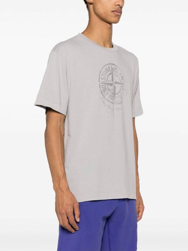 Men's Logo Print Crew Neck Short Sleeve T-Shirt Grey - STONE ISLAND - BALAAN 3