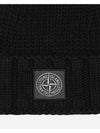 Logo Patch Wool Beanie Black - STONE ISLAND - BALAAN 4