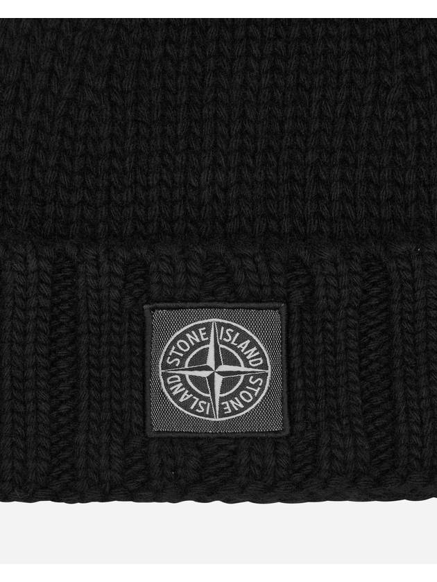 Logo Patch Wool Beanie Black - STONE ISLAND - BALAAN 4