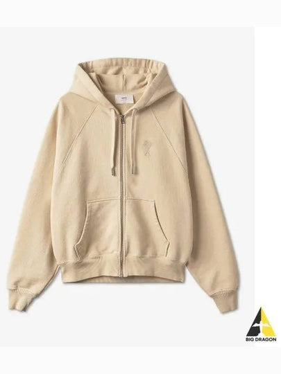 Small Heart Logo Zip Up Hoodie Vanilla - AMI - BALAAN 2