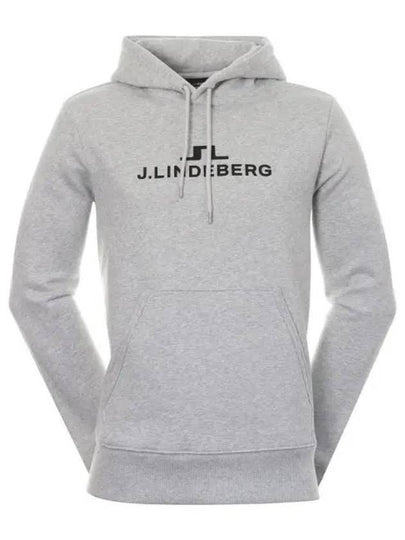 Alpha Logo Print Hoodie Light Grey Melange - J.LINDEBERG - BALAAN 2