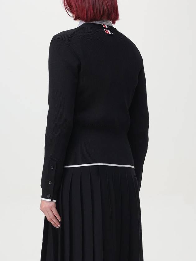 Tipping Rib Stitch Cable Wool Silk Blend Cardigan Black - THOM BROWNE - BALAAN 4