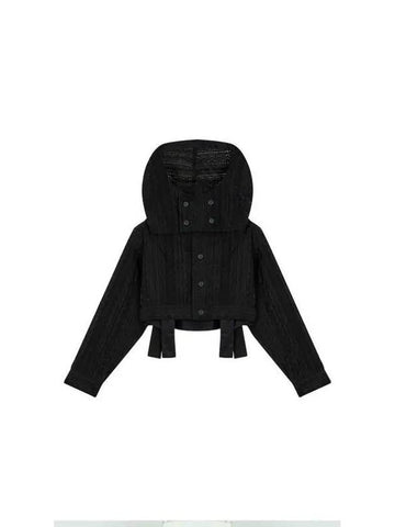 FEMME hooded short eyelet jacket black - YOHJI YAMAMOTO - BALAAN 1