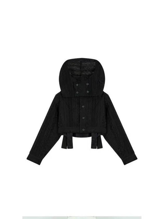 FEMME hooded short eyelet jacket black - YOHJI YAMAMOTO - BALAAN 1