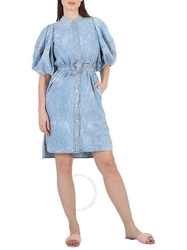 Stella Mccartney Crinkle Blue Denim Puff Sleeve Dress, Brand Size 36 (US Size 2) - STELLA MCCARTNEY - BALAAN 1