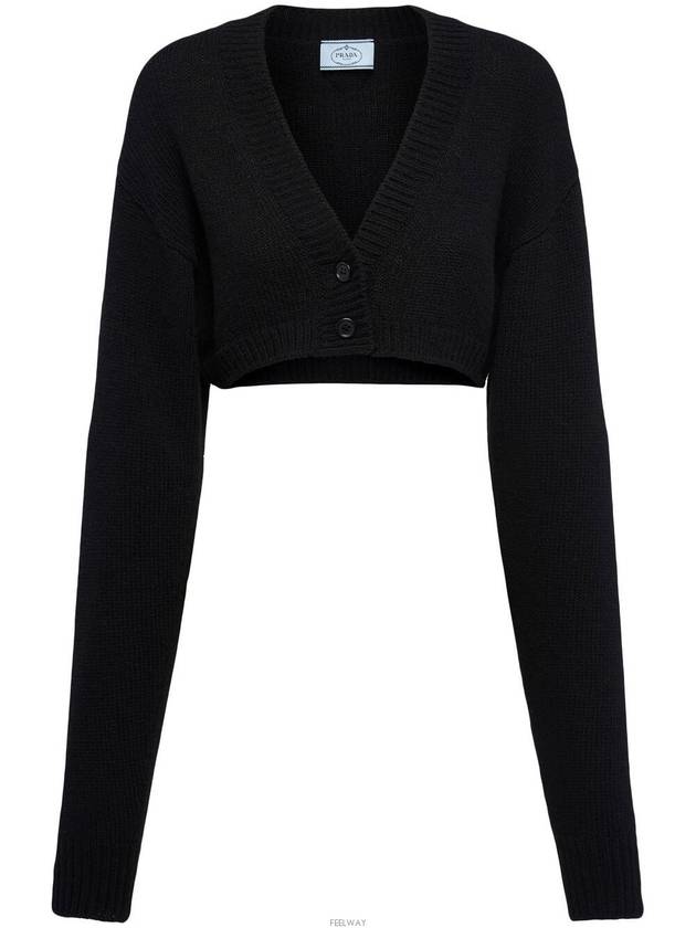 Cropped Wool Cashmere Cardigan Black - PRADA - BALAAN 5