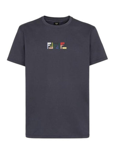 Embroidered Logo Short Sleeve T-Shirt Grey - FENDI - BALAAN 1