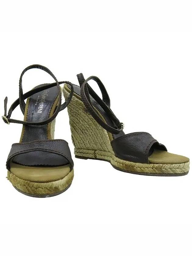 YSL mouth wedge heel espadrille strap embellished women s sandals - SAINT LAURENT - BALAAN 1