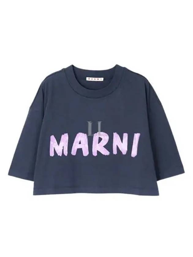 Logo Cotton Crop Short Sleeve T-Shirt Navy - MARNI - BALAAN 2