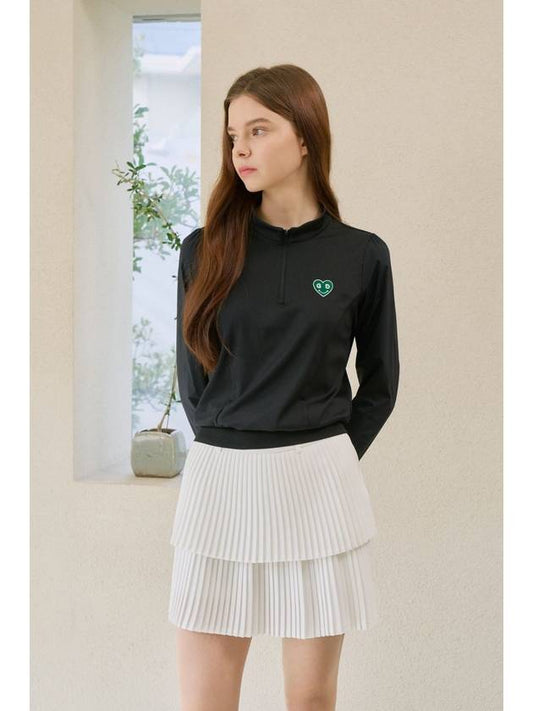 Green Heart Mock Neck Long Sleeve Black - GOXO - BALAAN 1