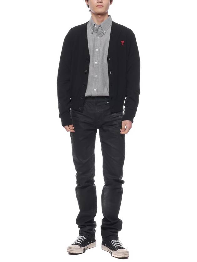 Red Heart Logo Merino Wool Cardigan Black - AMI - BALAAN 4