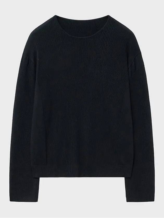 Micro ribbed square neck knit black - NOIRER - BALAAN 3