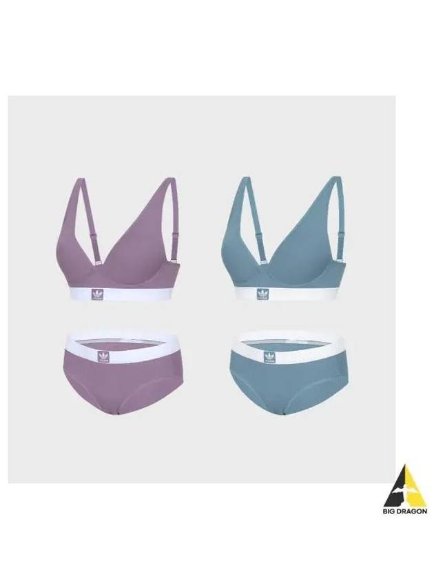 adidas UNDERWEAR No Wire Trefoil Pale Bra Panties 2 Set L PU GY - ADIDAS - BALAAN 1