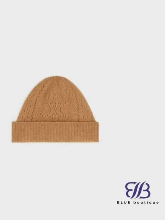 Cashmere Silk Pointelle Beanie Camel - CELINE - BALAAN 2