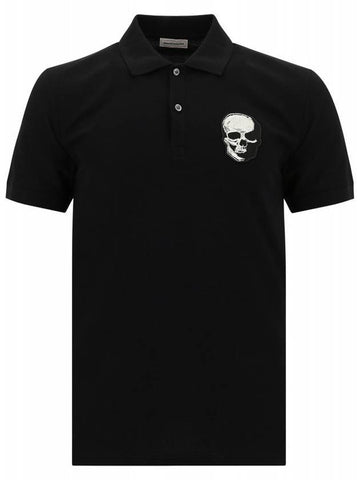 Men's Skull Patch Short Sleeve Polo Shirt Black - ALEXANDER MCQUEEN - BALAAN 1