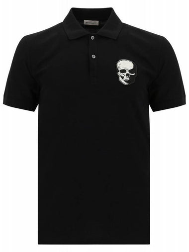 Men's Skull Patch Short Sleeve Polo Shirt Black - ALEXANDER MCQUEEN - BALAAN 1