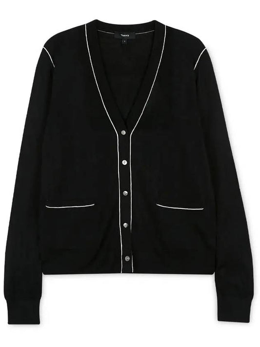 Women's Washable Silk V-Neck Cardigan Black - THEORY - BALAAN 2