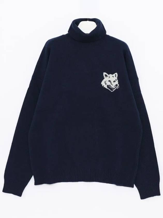 Fox Head Intarsia Comfort Turtleneck Ink Blue - MAISON KITSUNE - BALAAN 4