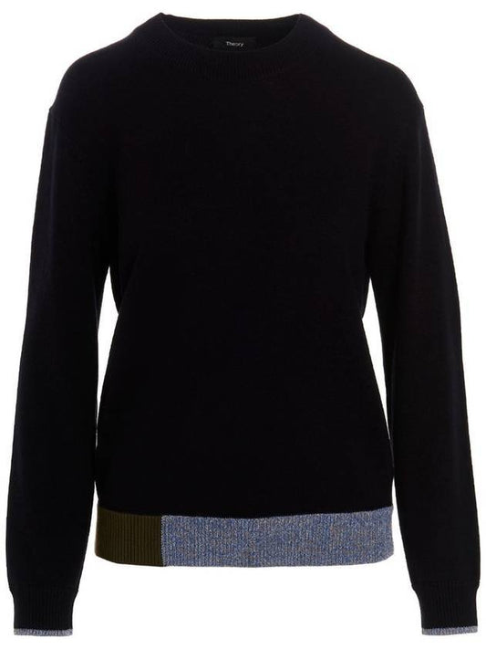 Solid Crew Neck Knit Top Navy - THEORY - BALAAN 1