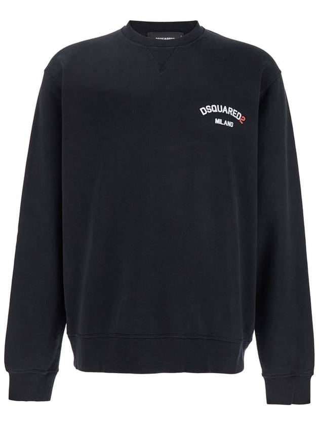 Black Crewneck Sweatshirt With Logo Lettering On The Front In Cotton Man - DSQUARED2 - BALAAN 1