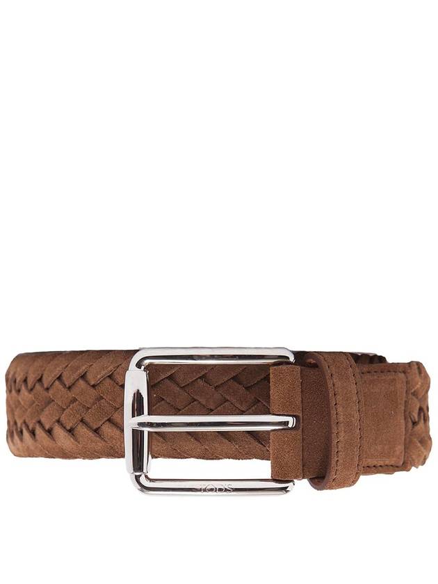 Woven Suede Buckle Leather Belt Brown - TOD'S - BALAAN 1