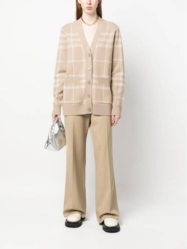 Check Pattern Buttoned Cardigan Beige - BURBERRY - BALAAN 5