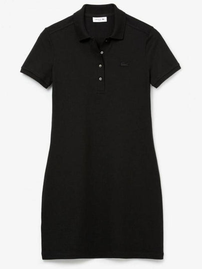 Women's Slim Fit Stretch Cotton Pique Polo Short Dress Black - LACOSTE - BALAAN 2