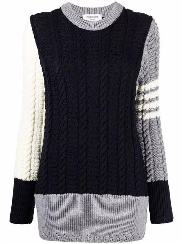 diagonal fun mix pointel cable wool knit top - THOM BROWNE - BALAAN.