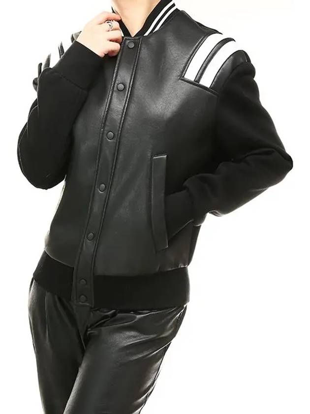 Leather Neoprene Stadium Zip-up Jacket Women 324C - NEIL BARRETT - BALAAN 4