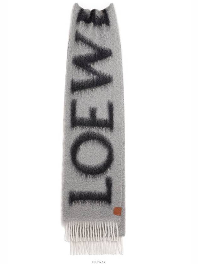 Logo Fringe Wool Mohair Scarf Grey - LOEWE - BALAAN 4