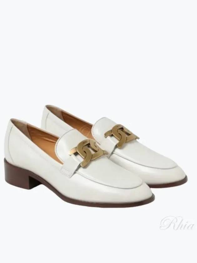 Women's Gold Logo Chain Leather Loafers White - TOD'S - BALAAN 2