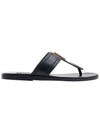 TF Logo Decorated Leather Flip Flops Black - TOM FORD - BALAAN 3