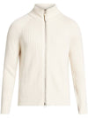 Tom Ford Rib Knit Wool Cashmere Raglan Cardigan Chalk KZL011 YMW046F24 AW003 - TOM FORD - BALAAN 1